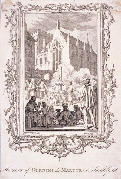Scéna upálení protestantů ve Smithfieldu, 16. století, c1760. od Charles Grignion