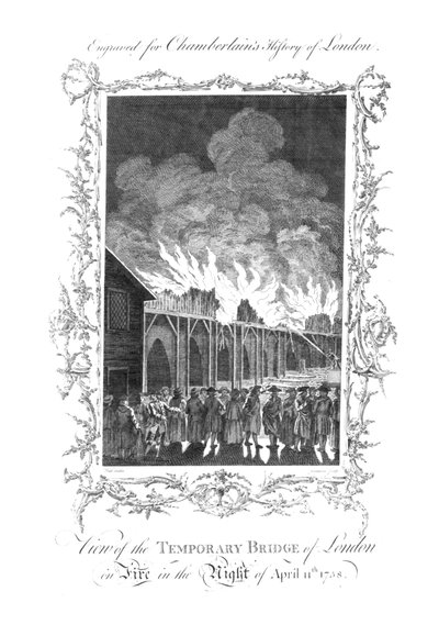 Pohled na Temporary Bridge of London on Fire...1758., c1770 od Charles Grignion
