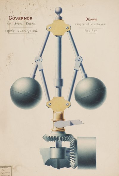 Governor for Steam Engine – Front Elevation, cca 1882 (akvarel) od Charles Gustav Louis Phillips