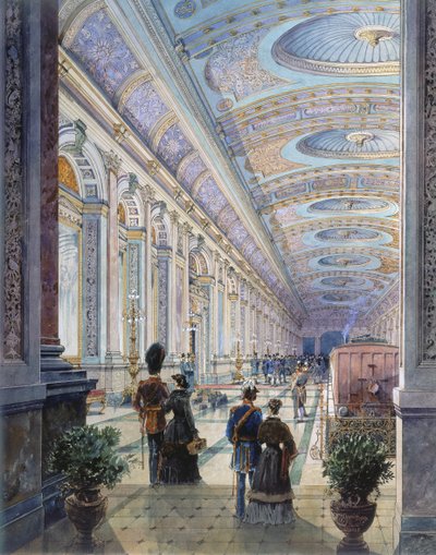 Propracovaný interiér stanice, 1883 (wc na papíře) od Charles H. Driver