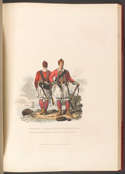 „Zahraniční sbor v britských službách. Vojáci řeckého lehkého pěšího pluku od Charles Hamilton (after) Smith