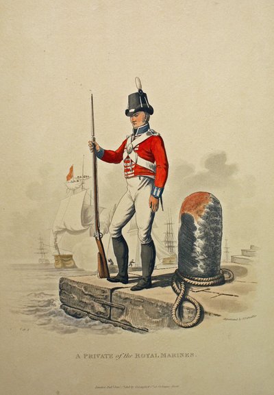 Vojín královské námořní pěchoty, vyrytý Joseph Constantine Stadler, publikoval 1815 (akvatinta) od Charles Hamilton Smith