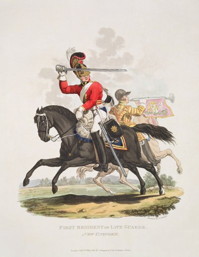 První pluk záchranářů, nová uniforma, rytina Josepha Constantina Stadlera, 1815 (akvatinta) od Charles Hamilton Smith