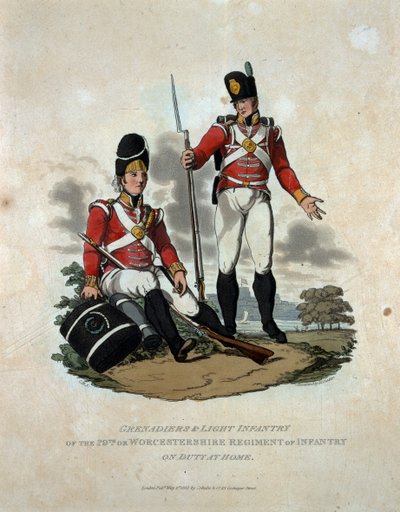 Granátníci a lehká pěchota 29. nebo Worcestershire Regiment of Infantry on Duty at Home, z 