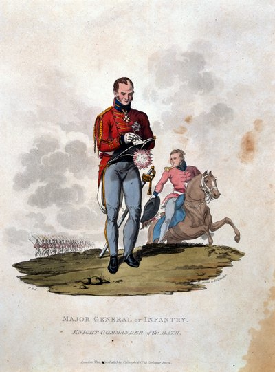 Generálmajor pěchoty Knight Commander of the Bath, z „Kostýmy armády Britského impéria, podle posledních předpisů z roku 1812“, vyryto J.C. Stadlerem, vydal Colnaghi und Co. od Charles Hamilton Smith