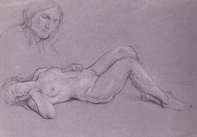Studie ležící nahé ženské postavy se studií ženské hlavy položené na její ruce od Charles Haslewood Shannon