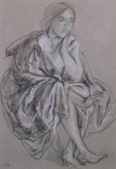 Studie sedící ženy, Sedící žena zahalená (křída na papíře) od Charles Haslewood Shannon