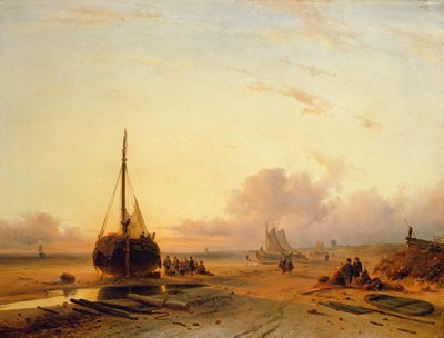 Plážová scéna s rybářskými čluny od Charles Henri Joseph Leickert