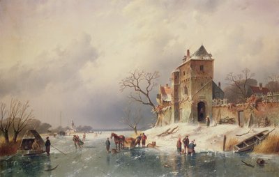 Mrazivá zimní scéna, 19. století od Charles Henri Joseph Leickert