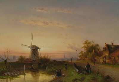 Větrný mlýn při západu slunce od Charles Henri Joseph Leickert