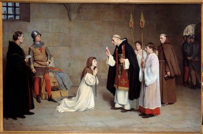 Stoletá válka: “” Poslední přijímání Johanky z Arku (1412-1431)” Obraz Charles Henri Michel (1817-1905) 1899. Ne. 0,73x0,6 m Rouen, musee des Beaux Arts - Stoletá válka: „“ Poslední přijímání Johanky z Arku (1412-1431) „“. Obraz od Charla od Charles Henri Michel
