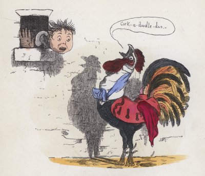 Chlapec probuzený kohoutím kokrháním (barevná rytina) od Charles Henry (after) Bennett