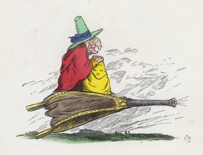 Stará čarodějnice počasí (barevná rytina) od Charles Henry (after) Bennett