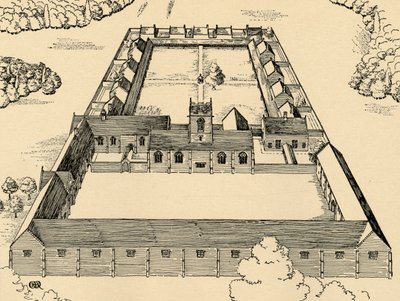 Pohled na kartuziánský klášter z ptačí perspektivy, 1931 od Charles Henry Bourne Quennell