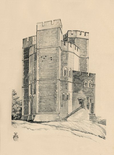 Exteriér hradu Orford, Suffolk the Battlements obnoven, 1931 od Charles Henry Bourne Quennell