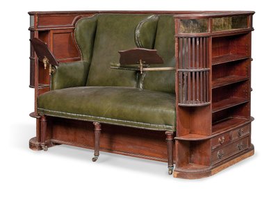 Edwardianské „kočárové“ sedadlo, začátek 20. století (mahagon a kůže) od Charles Hindley and Sons