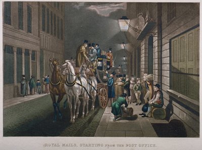 Poštovní autobus mimo hlavní poštu, Lombard Street, City of London, 1827 od Charles Hunt