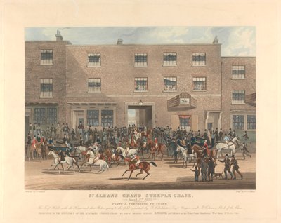 Steeple-chasing [sada šesti]: St. Albans Grand Steeple Chase. / 8. března 1832. Talíř 1. Příprava na start ... od Charles Hunt