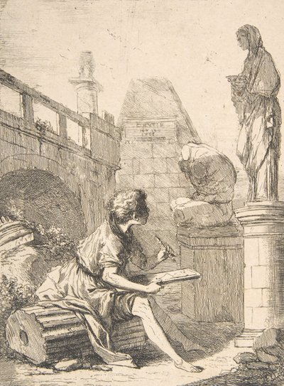 Boy Sketching Ruins, 18. století. od Charles Hutin