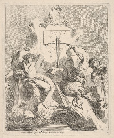 Design pro fontánu se sedící nymfou vlevo a tritonem držícím mušli u úst ..., 1768. od Charles Hutin