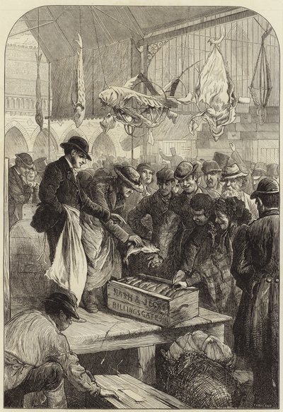 Rybí aukce na Columbia Market od Charles J. Staniland