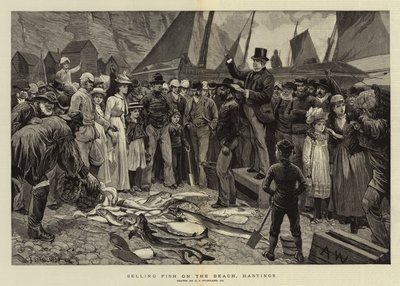 Prodej ryb na pláži, Hastings od Charles J. Staniland