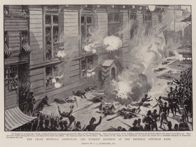 Boj mezi Armény a tureckými vojáky v Imperial Ottoman Bank od Charles J. Staniland