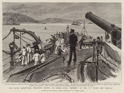 Námořní manévry, vážení kotvy na palubě HMS Benbow z flotily C, u Torquay od Charles J. Staniland