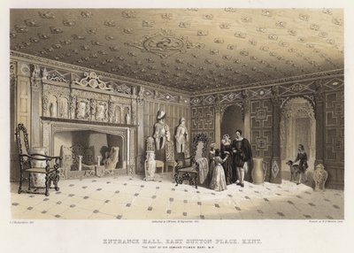 Vstupní hala, East Sutton Place, Kent, sídlo sira Edmunda Filmera (barevné lito) od Charles James Richardson