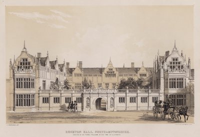 Rushton Hall, Northamptonshire, postavil sir Thomas Tresham v době Alžběty (barevné lito) od Charles James Richardson