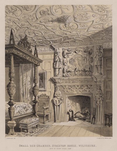 Malá postelová komora, Stockton House, Wiltshire, sídlo Henryho Biggse (barva lito) od Charles James Richardson