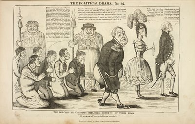 „Dorchesterští unionisté prosí o milost!!! jejich krále, kreslený film na téma mučedníků z Tolpuddle od Charles Jameson Grant