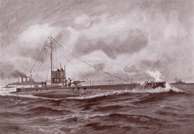 Ponorka na hladině (litho) od Charles John de (after) Lacy