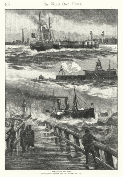 Poštovní lodě v kanálu La Manche (barevná litografie) od Charles John de (after) Lacy