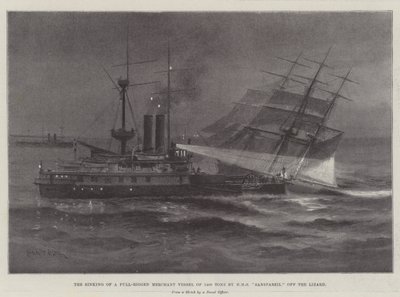 Potopení plně zmanipulované obchodní lodi o hmotnosti 1400 tun od HMS Sanspareil z ještěrky od Charles John de Lacy