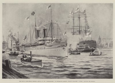 Návštěva německého císaře, příjezd lodi Hohenzollern do přístavu Portsmouth, vítězství Nelsonovy vlajkové lodi pozdravující císaře od Charles John de Lacy