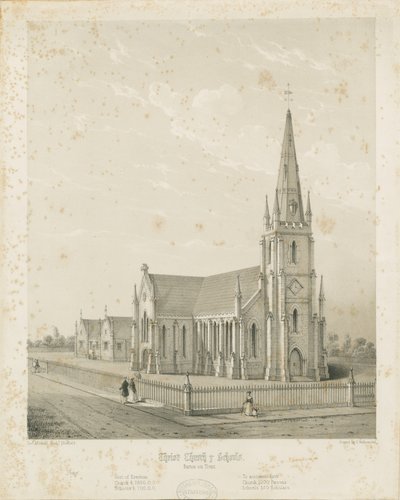 Burton-upon-Trent - Christ Church and Schools: rytina, nd [1789-1850] (tisk) od Charles Joseph Hullmandel