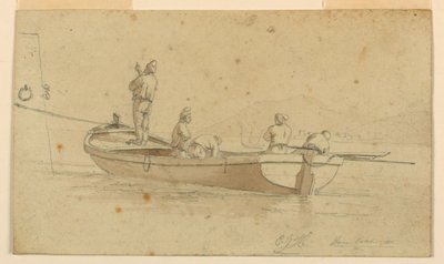 Rybářská loď u italského jezera od Charles Joseph Hullmandel