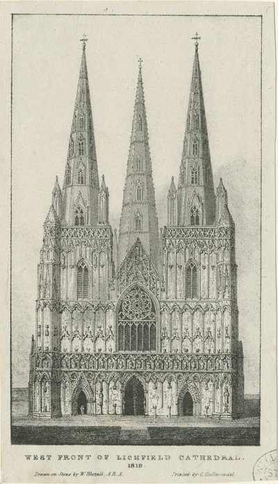 Katedrála Lichfield - Západní fronta: rytina, 1819 od Charles Joseph Hullmandel