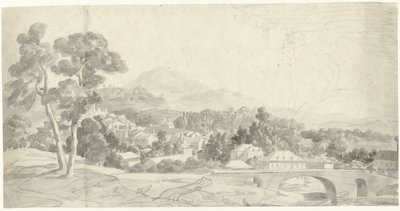 Krajina s městem u mostu od Charles Joseph Natoire (attributed to)