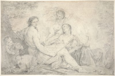 Hestia v mytické krajině, kolem roku 1760 (grafit na pergamenu) od Charles Joseph Natoire
