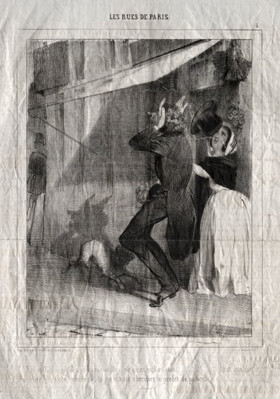 Les Rues de Paris: A je to tu zase s mechanikou pěti set tisíc jmen... to vymyslel nějaký kloboučník.  Nebo mi sežeňte policejního prefekta! od Charles Joseph Traviès de Villers