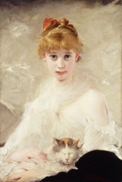 Mladá dívka s kočkou; Dívka s kočkou, od Charles Joshua Chaplin