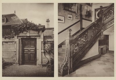 Thorpe Hall, Peterborough, boční vchod do stájí, schodiště od Charles Latham