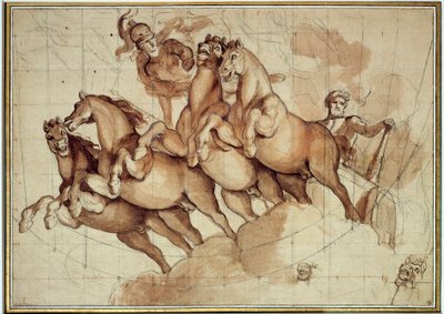 Apoteóza Herkula Červená křída a černý inkoust od Charlese Lebruna (Le Brun) (1619-1690) Slunce 17. století. 0,32x0,45m. Paříž, muzeum Louvre od Charles Le Brun