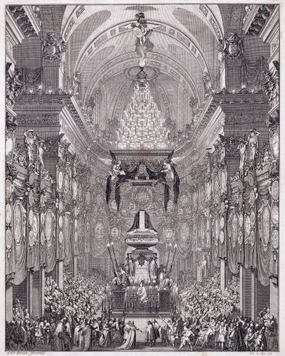 Mauzoleum Oratoire du Louvre, Rue Saint-Honore, na památku francouzského státníka Pierra Seguiera, květen 1672, cca 1770-1780 (rytina) od Charles Le Brun