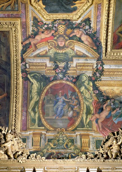 Založení hotelu Royal des Invalides v roce 1674, nástropní malba z Galerie des Glaces od Charles Le Brun