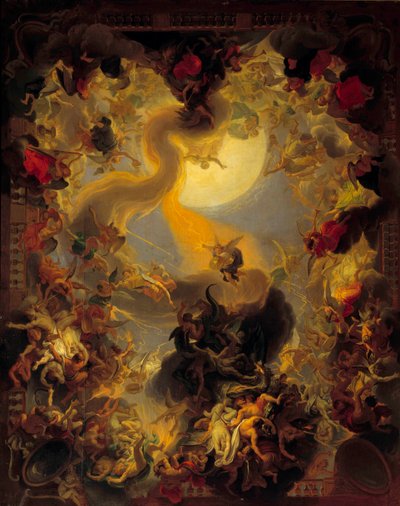 Pád vzbouřených andělů. Obraz Charlese Lebruna (Le Brun) (1619-1690) od Charles Le Brun