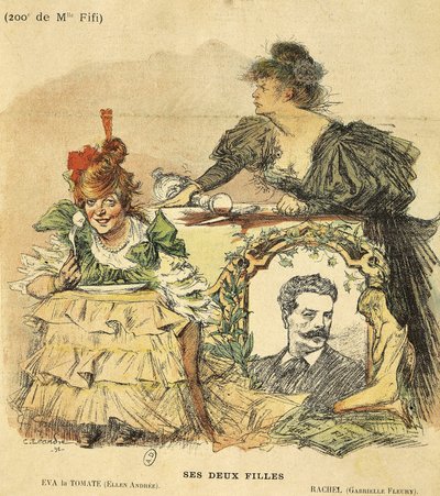 Karikatura pro dvě stě představení Mademoiselle Fifi, z románu Guy de Maupassant (1850-1893) (ilustrace) od Charles Leandre