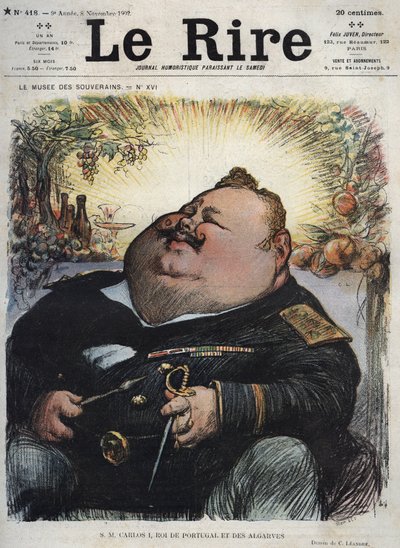 Karel I. portugalský král (1863-1908) - Carlos I. král Portugalska a Algarves - Karikatura Charlese Leandra (1862-1934) v „The Rire““ z 8. listopadu od Charles Leandre